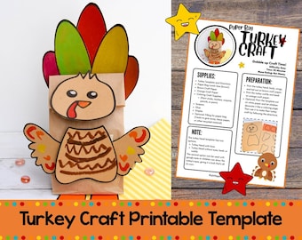 Truthahn Handwerk Thanksgiving druckbare Vorlage und Wegbeschreibung (Handwerk, Dekoration, Puppet, Leckerlibeutel)