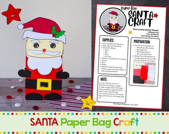 Santa Craft Weihnachten druckbare Vorlage und Anweisungen (Handwerk, Dekoration, Puppe, Leckerli Tasche)