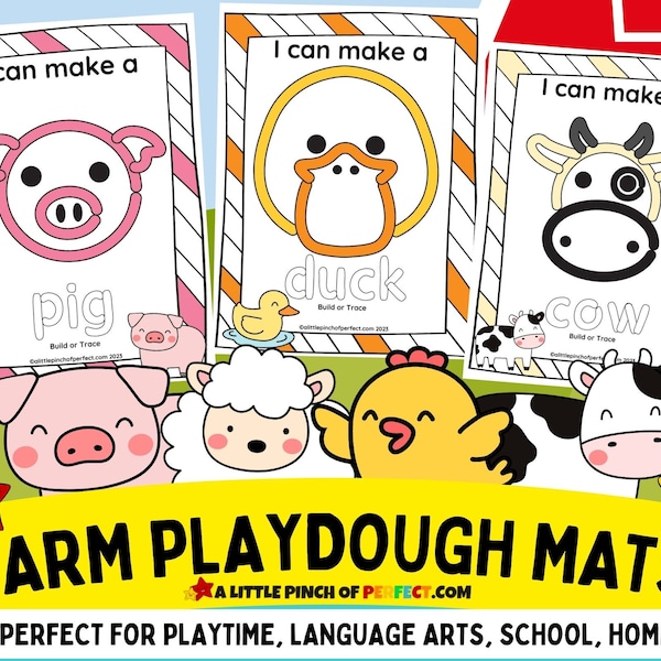 Farm Animal Printable Playdough Mats to LEARN & PLAY Toddler, Preschool, Kindergarten, Homeschool, Montessori