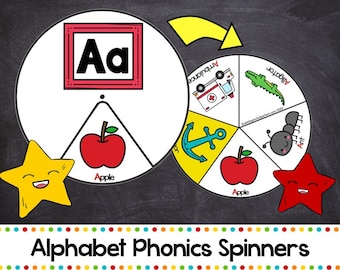 Alphabet Phonics Spinners Set Buchstaben A-Z, Hausschulaktivitäten, Vorschule und Kindergarten, druckbare Curriculum Helfer, Lernaktivität