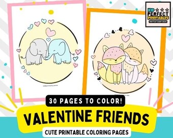 Animal Friends Valentine Malvorlagen, 30 SEITEN, Printable, CUTE, KIDS