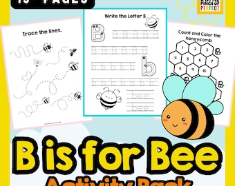 Buchstabe B steht für Bee - 15-seitiges Aktivitätspaket für Vorschulkinder | Alphabet, Ablaufverfolgung, Zählen & Feinmotorik Arbeitsblätter