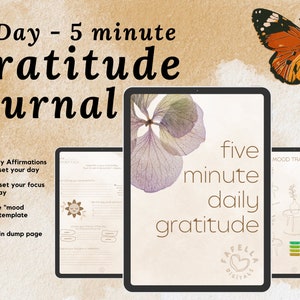 30-Day Digital Gratitude Journal | 5 Minute Daily Gratitude Journal | Mental Health, Self Care & Mindfulness Journal