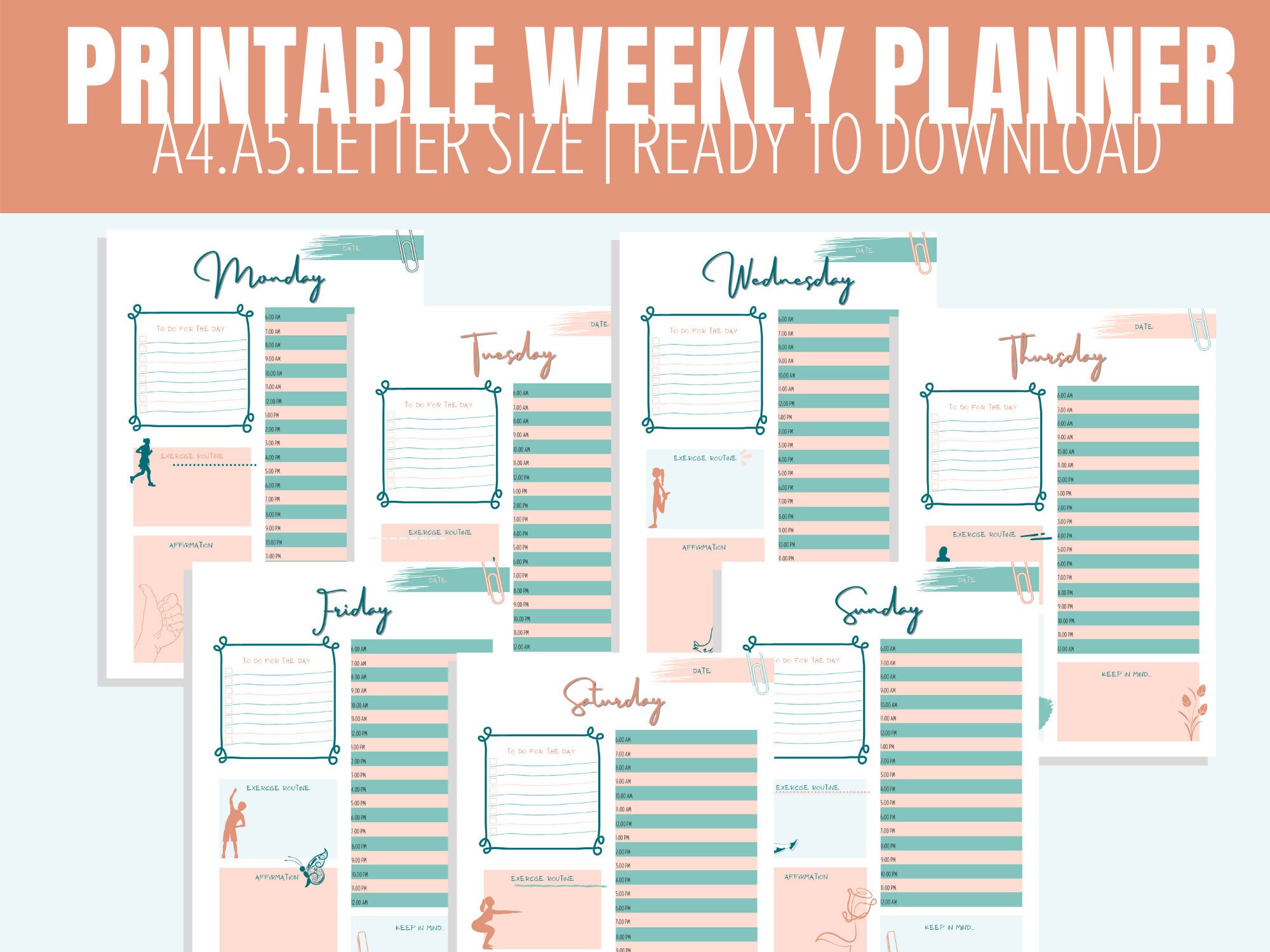 printable weekly planner printable daily planner cute etsy