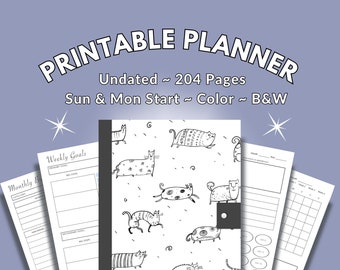 Undated Printable Life Planner (204 pages) ~ Cat Lovers ~ Yearly, Monthly, Weekly, Daily ~ Goals, Finances, Wellness, Spirituality, Mindset
