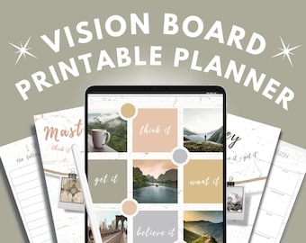 Vision Board Printable Planner + 1100 Digital Stickers