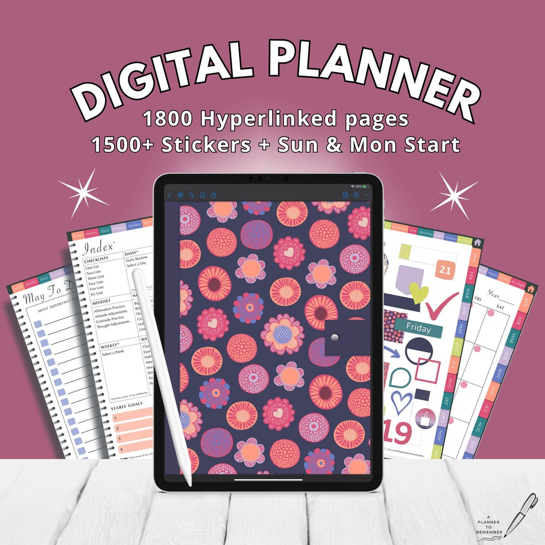 Digital Planner & Digital Stickers Yearly Calendar Monthly - Etsy