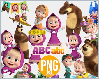 Masha en Bear PNG, Masha en Bear verjaardag, Masha en Bear Instant Download