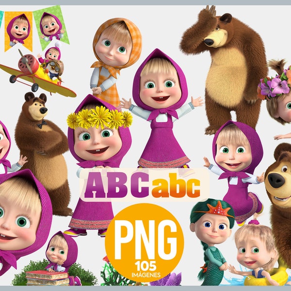 Masha and Bear PNG, Masha and Bear Birthday, Masha and Bear Instant Download