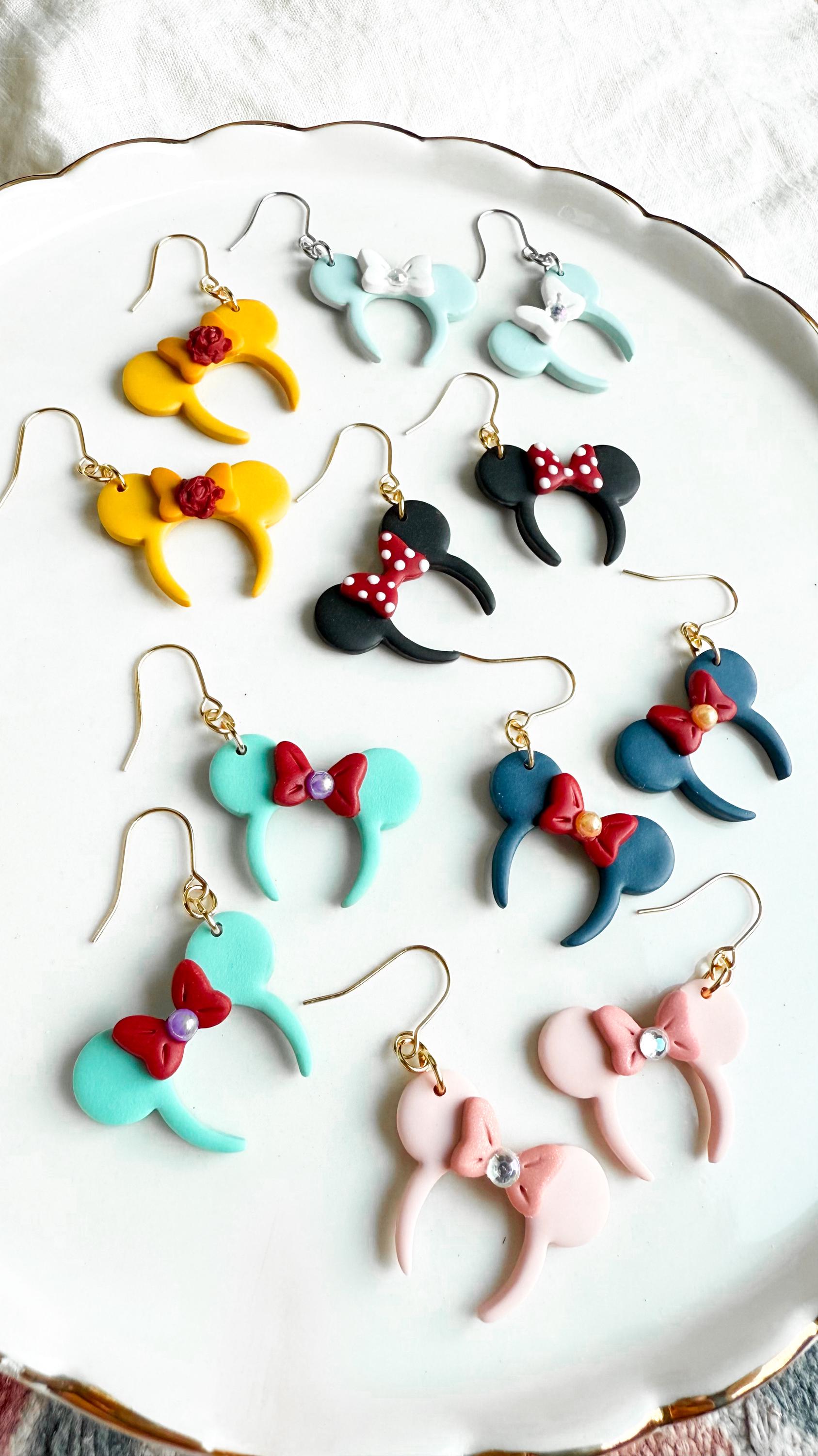 Bow Mouse Ear Headband | Polymer Clay Earrings | Stud