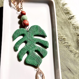 Monstera leaf Rear view mirror car charm accessory hanger / essential oil / sun catcher / houseplant