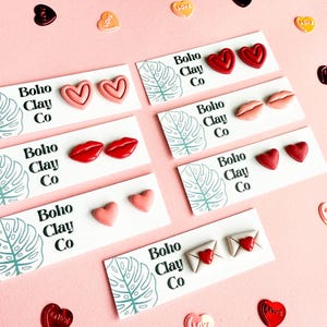Valentine heart studs polymer clay earrings  holiday sale