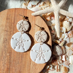 Baby mama sand dollar earrings | tropical ocean | beach vacation polymer clay earrings nude/ white