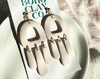 pearly white abstract polymer clay earrings