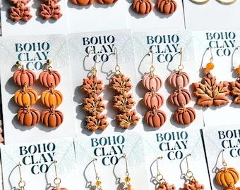 Handmade Three Tiered Pumpkin Earrings | Polymer Clay, Fall Harvest