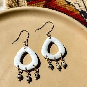 Dalmatian jasper stone hypoallergenic polymer clay earrings