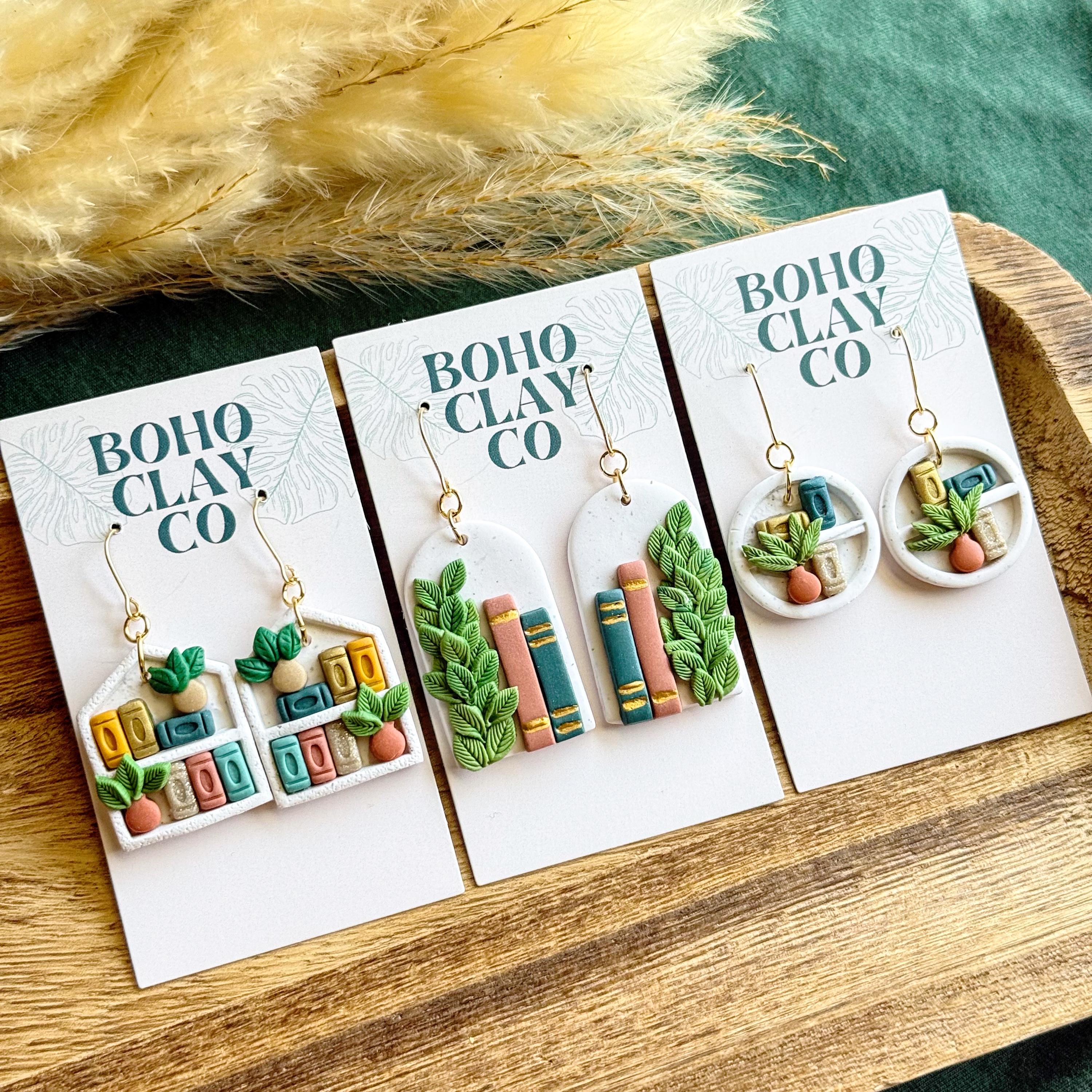 Plant bookshelf Polymer Clay Earrings | Book Earrings | Floral Earrings | Bookshelf | Book Lover | Bookish Merch | Lightw