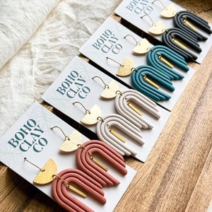 Abstract Embossed arch earrings | polymer clay lightweight jewelry | western boho earrings