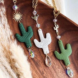 western cactus rear view mirror car charm hanger | rodeo sun catcher | car accessories |