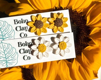sunflower daisy studs | spring | summer | polymer clay earrings