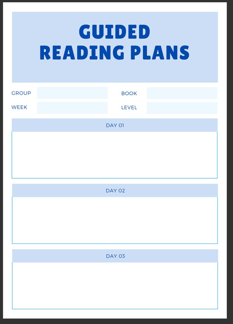6 Day Blue Guided Reading Schedule Template Etsy