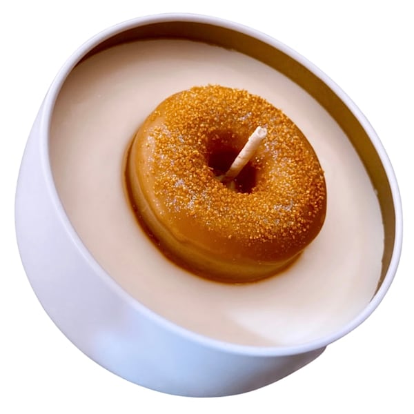 Spiced Donut Cinnamon Scented White Metal  Winter Soy Candle (8 oz)