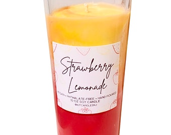 Strawberry Lemonade Scented Vegan Soy Candle in Reusable Glass Cup (10 oz)