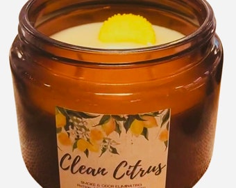 Odor & Smoke Eliminating Clean Citrus Scented Vegan Soy Candle (20 oz)