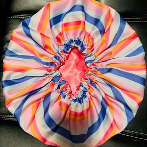 Satin Häubchen (Streifen Galore FroSak) doppellagige Satin Haube für natürliches lockiges Haar