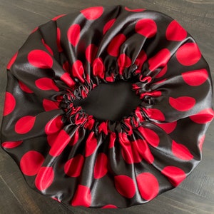 Red and black Polka FroSak ( Satin Bonnet) Double Layer Satin Bonnet for Natural Curly Hair