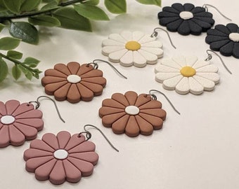 Handmade Polymer Clay Daisy Earrings, Titanium Hooks