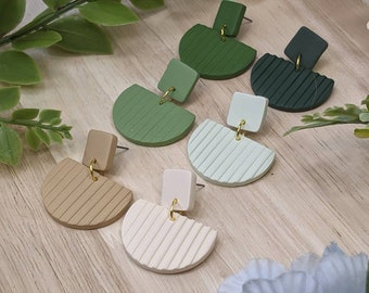 Modern boho earring, polymer clay earrings, clay earrings neutral, titanium earring, green clay earrings, for sensitive ears, dangle earring
