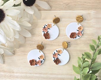 Handmade Floral Polymer Clay Earrings, Titanium Studs