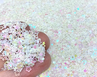 White Star Glitter - 5g to 50g Sparkles - Stars Sequins - Holographic Confetti - Craft Supplies for Slime, Resin, and Decoden