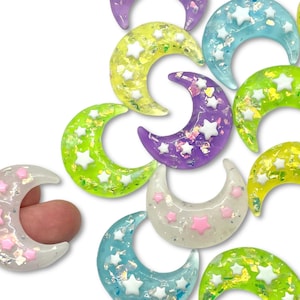 10pcs Large Moon Cabochons - Sparkly Flatback Charms for Slime - Cute Resin Cabochon - Kawaii Craft Supplies - Mixed Multicolor