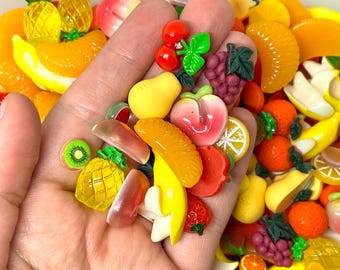 10pcs Mixed Fruit Resin Flatback Charms - Cute Cabochons for Slime or Decoden - Kawaii Craft Supplies