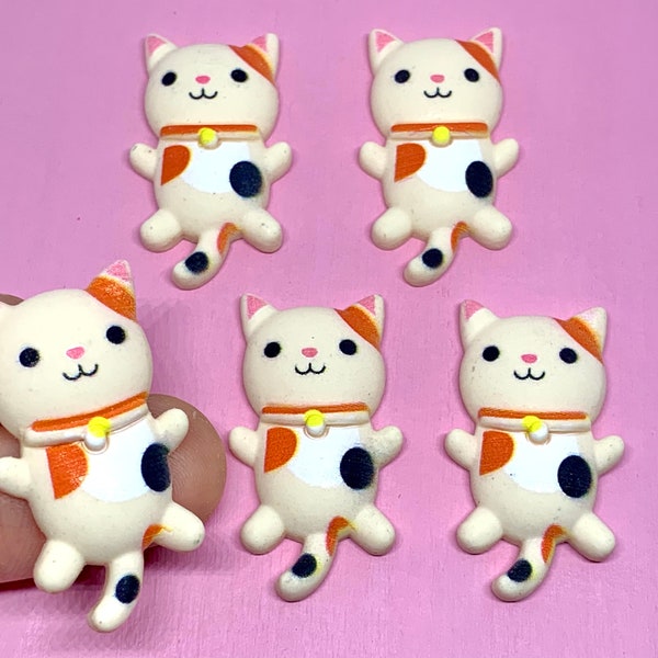 10pcs Resin Cat Cabochons - Calico Kitty Resin Flatbacks for Slime or Decoden - Kawaii Animal Craft Supplies