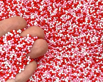 Fake Valentine’s Day Color Nonpareils - Round Glass Candy Sprinkles for Slime, Decoden, Resin, or Fake Bakes - Cute Craft Supplies