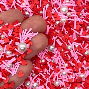 Valentine’s Day Confetti Mix - Heart Fake Sprinkles for Slime or Decoden - Fimo Slices - Polymer Cute Craft Supplies