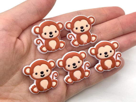 5pcs Monkey Silicone Beads - Focal Beads for Beadable Pens or Key Chains - Cute Animal Charms