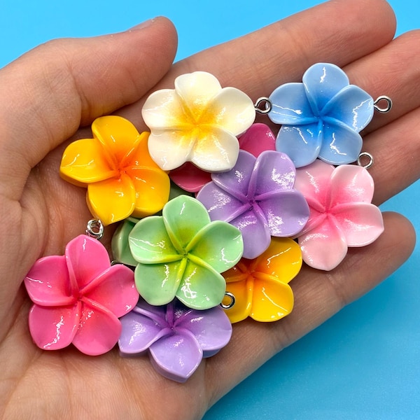10pcs Plumeria Resin Jewelry Charms - Colorful Tropical Flower Pendants for Earrings, Bracelets, Necklaces, Key Chains, and More