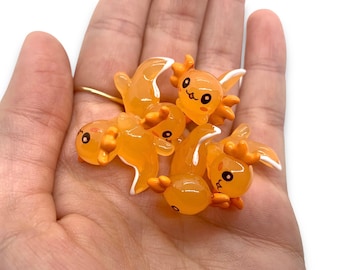 10pcs Orange Axolotl Miniatures - Resin Cabochons for Slime or Decoden - Mini Fairy Garden Animals - Slime Charms