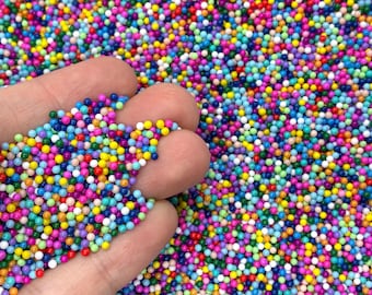 Fake Rainbow Nonpareils - Round Glass Candy Sprinkles for Slime, Decoden, Resin, or Fake Bakes - Cute Craft Supplies
