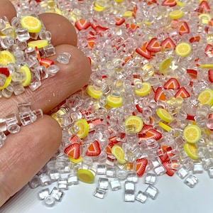 Iced Strawberry Lemonade Confetti Mix - Fake Sprinkles for Slime or Miniature Foods - Fimo Slices and Fake Resin Ice Cubes