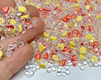 Iced Strawberry Lemonade Confetti Mix - Fake Sprinkles for Slime or Miniature Foods - Fimo Slices and Fake Resin Ice Cubes