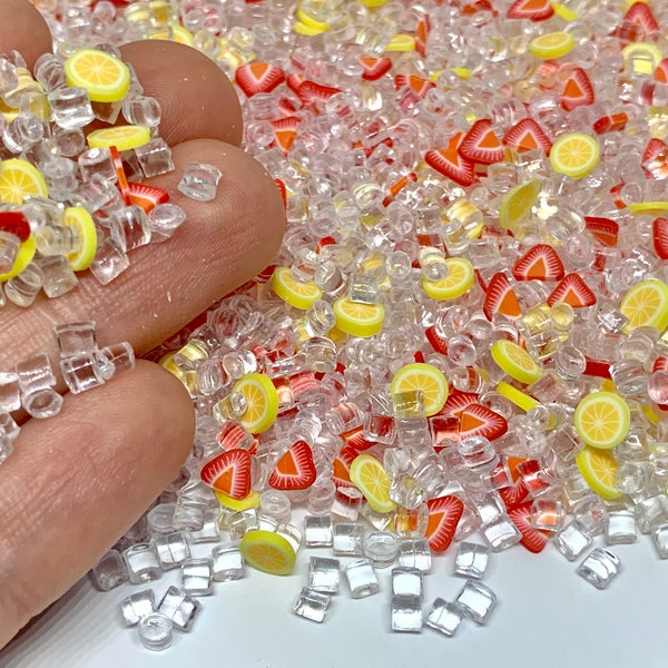 Iced Strawberry Lemonade Confetti Mix - Fake Sprinkles for Slime or Miniature Foods - Fimo Slices and Fake Resin Ice Cubes