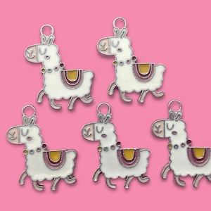10pcs Llama Pendants - Enamel Silver Tone Alpaca Charms for Jewelry Making - Cute Animal Craft Supplies