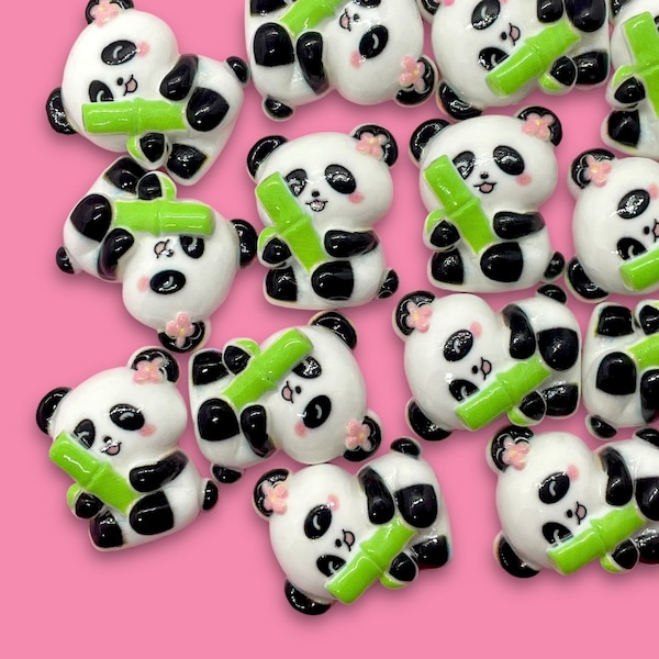 10pcs Resin Panda Cabochons - Kawaii Flat Backs for Slime Charms or Decoden - Cute Animal Craft Supplies