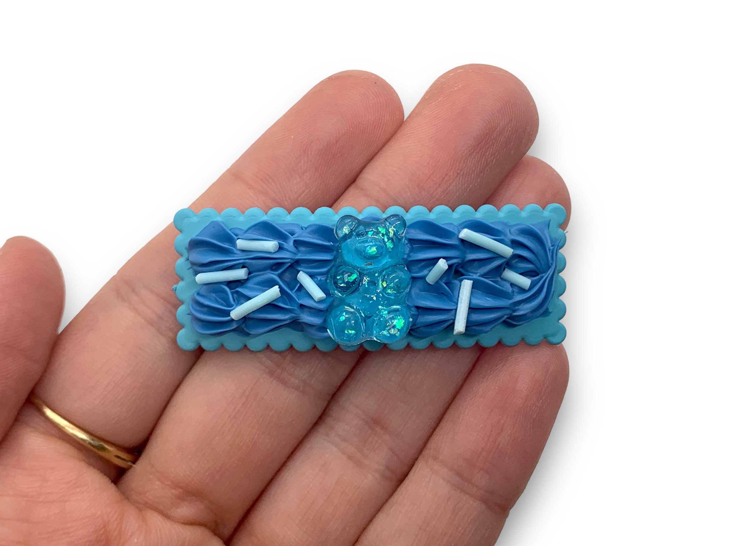 Handmade Blue Gummy Bear Cake Hair Clips - Kawaii Decoden