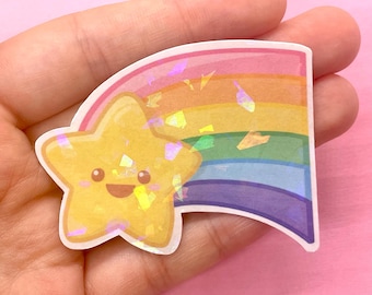 Handmade Sparkly Shooting Star Sticker - Kawaii Digital Art - Cute Holographic Collectable Stickers